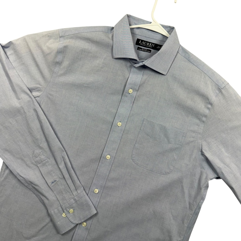 Lauren Ralph Lauren Dress Shirt Mens 16.5 36/37 Blue Slim Fit Stretch Non Iron